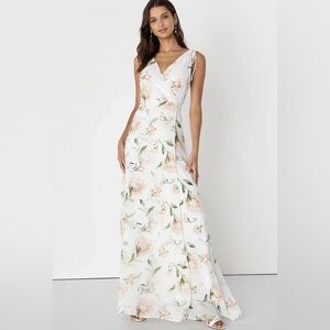 Lulu's White and Pink Floral Maxi Dress
